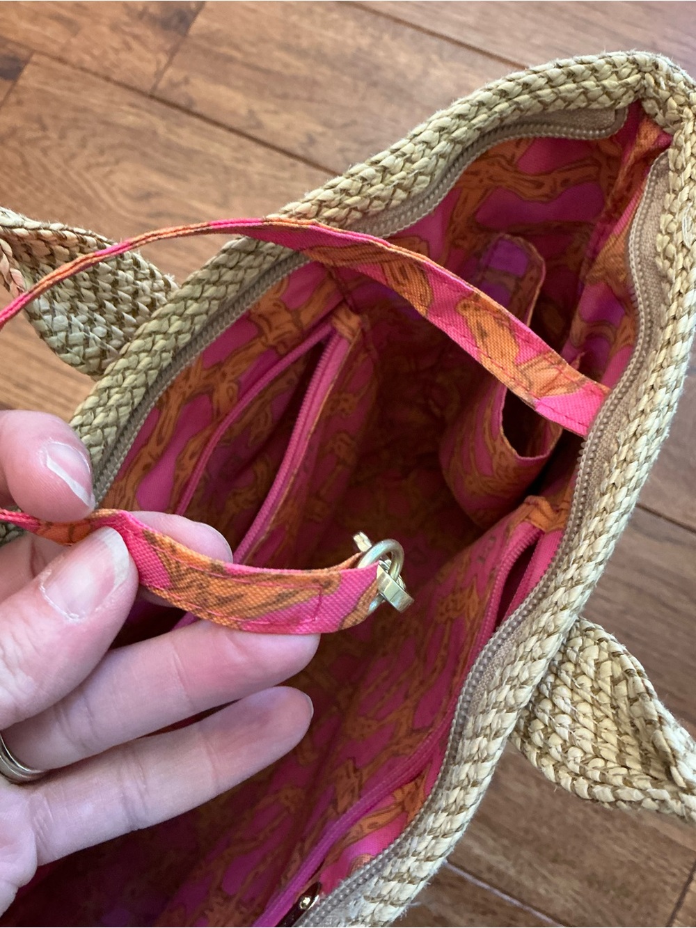 Eric Javits Rattan Wicker Bag with Pink Bamboo Interior Fabric - Picture 8 of 11